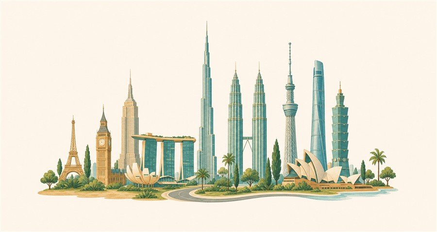 World landmark travel illustration
